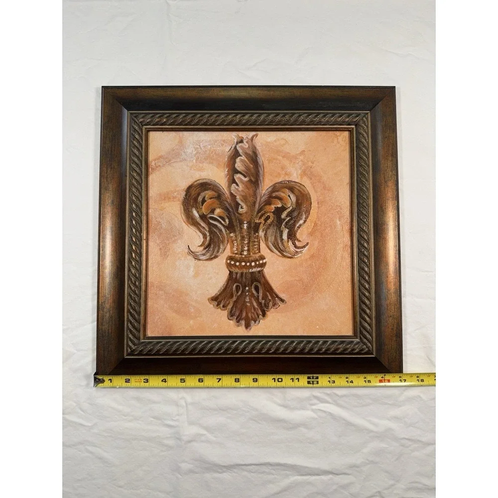 Framed Fleur De Lis Wall Art New Orleans Style Rustic Decor Brown Gold